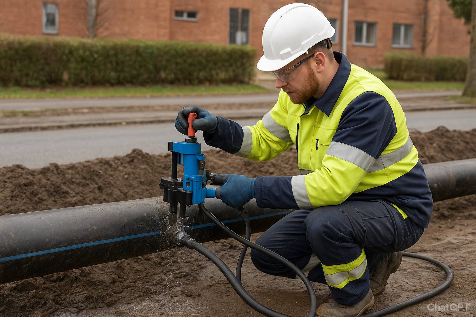 Man i gul väst utför markarbete