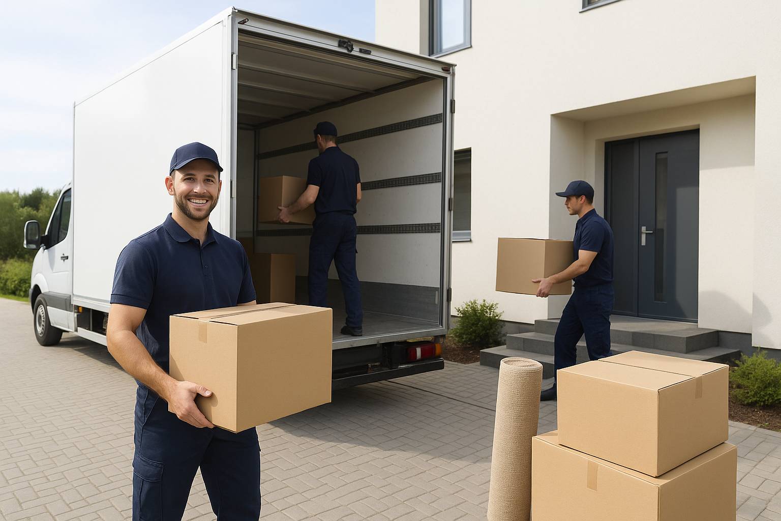 Gull bygghjälm som är blöt av regn på en sten i naturen2
![3 flyttgubbar som bär in flyttkartonger i en lastbil utanför ett lägenhetshus